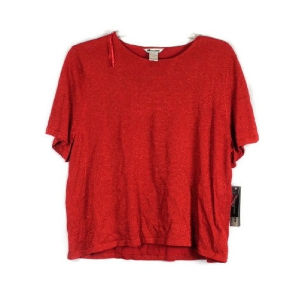 NyGard Metallic Top Blouse Short Sleeve Pullover